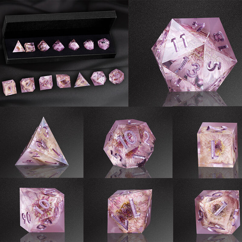 Undead Flower Polyhedral Resin 7 Cool DnD Dice Sets - Dice of Dragons