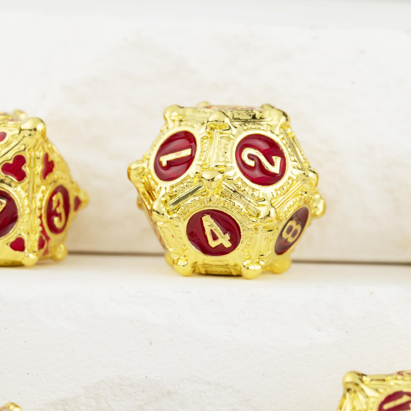 Wizard 7 Polyhedral Metal Dice Set DD - Gold Red - Dice of Dragons