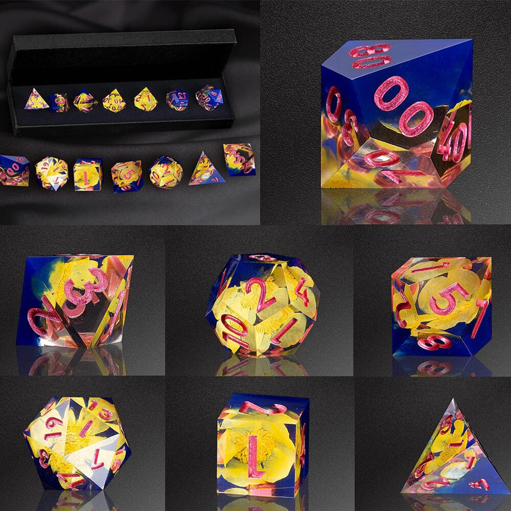 Wizard Charm Gaming Resin D and D Polyhedral Dice Set - Dice of Dragons