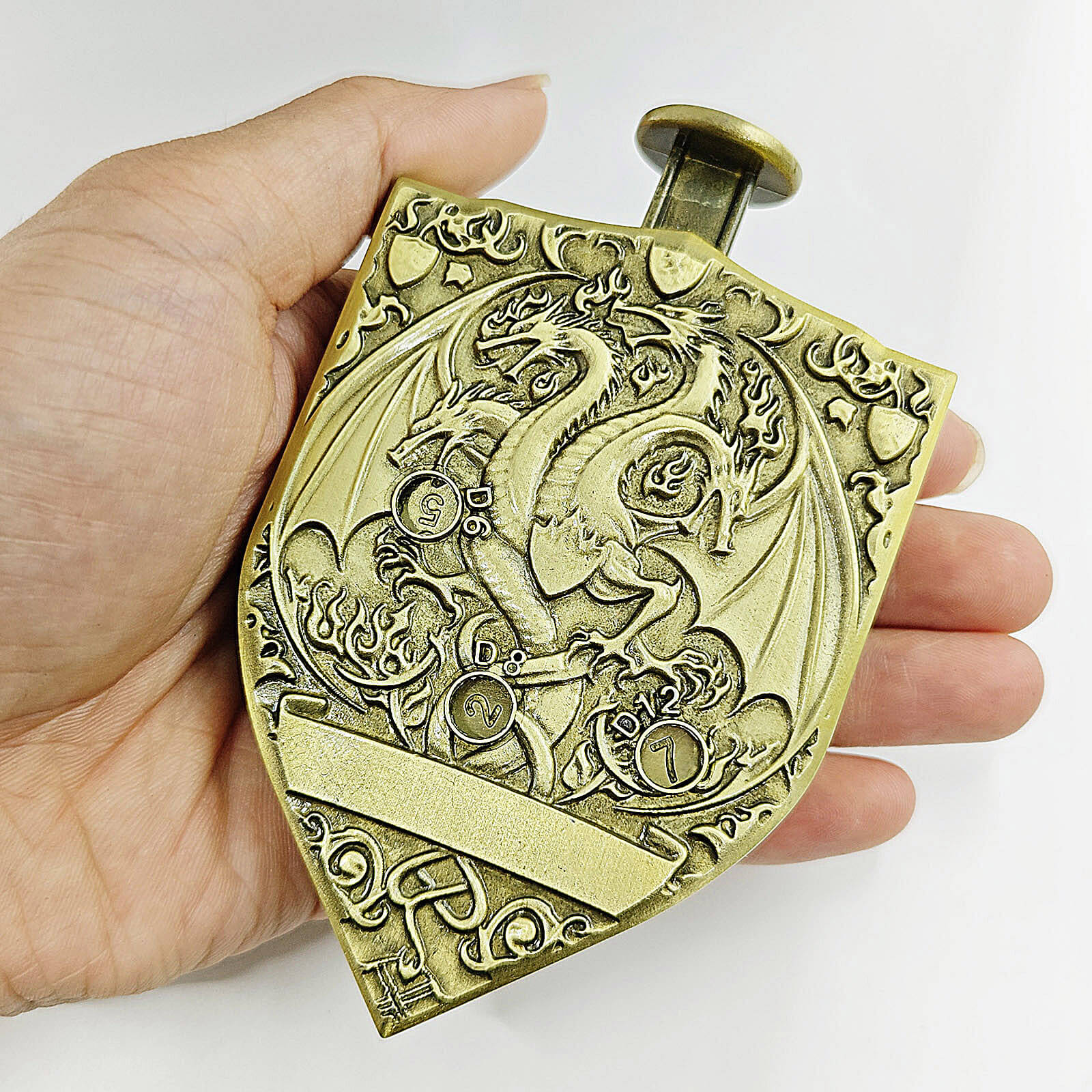 Wyvern Dragon 7 in 1 Button Presser Spinning D&D Metal Dice Shield Roulette Game