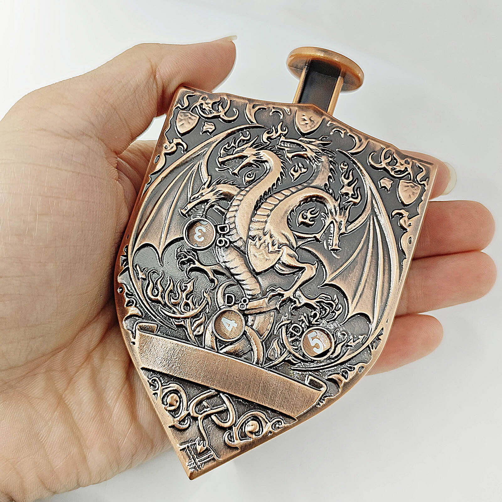 Wyvern Dragon 7 in 1 Button Presser Spinning D&D Metal Dice Shield Roulette Game