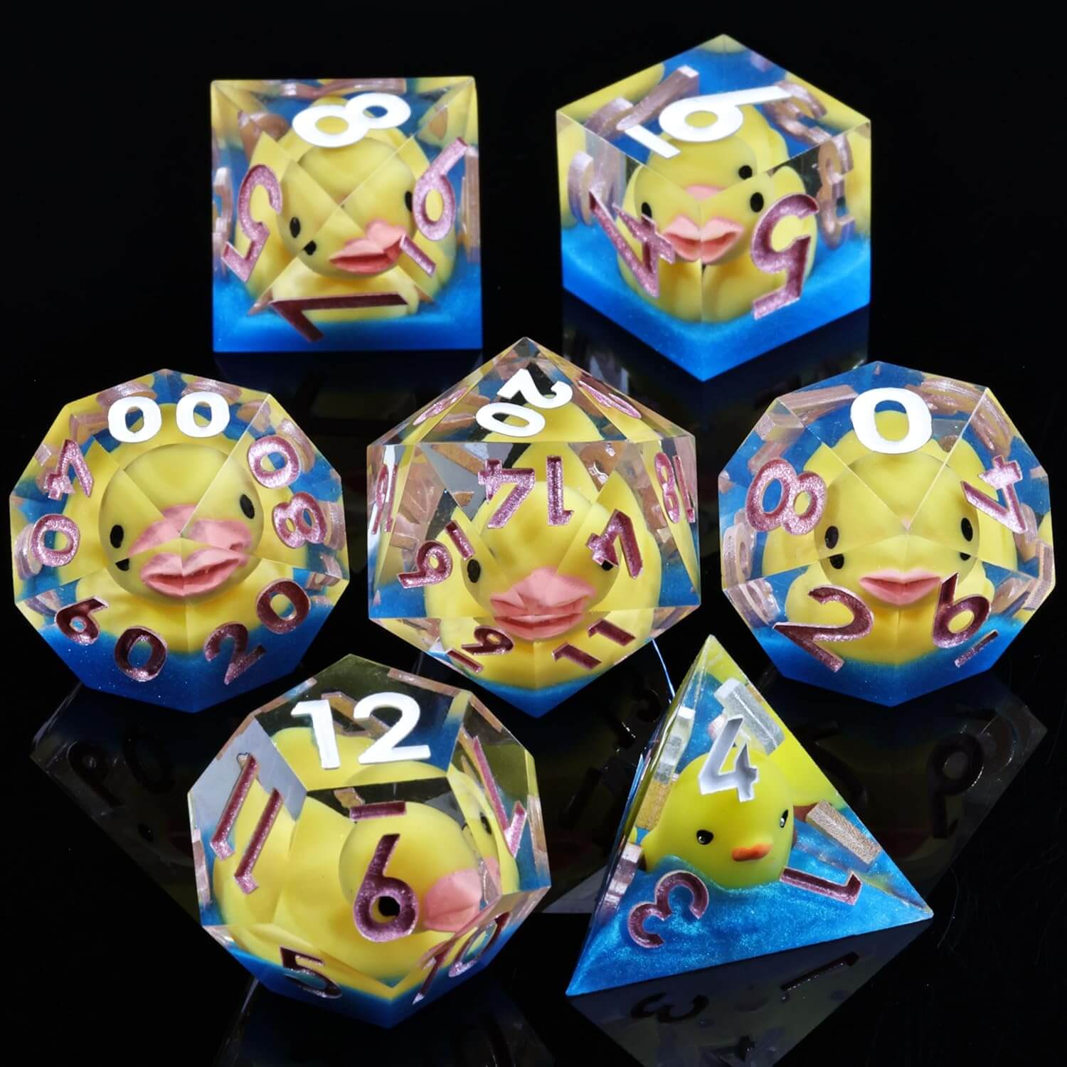 Yellow Ducks Sharp Edge Resin Polyhedral 7-Piece D&D Dice Set - Dice of Dragons