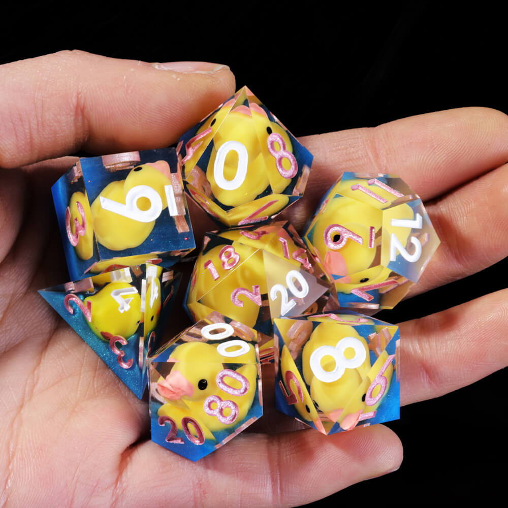 Yellow Ducks Sharp Edge Resin Polyhedral 7-Piece D&D Dice Set - Dice of Dragons