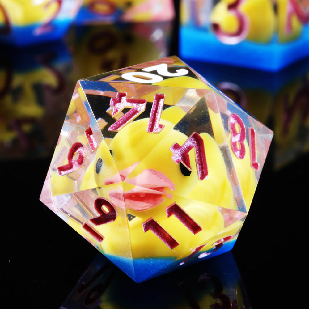 Yellow Ducks Sharp Edge Resin Polyhedral 7-Piece D&D Dice Set - Dice of Dragons