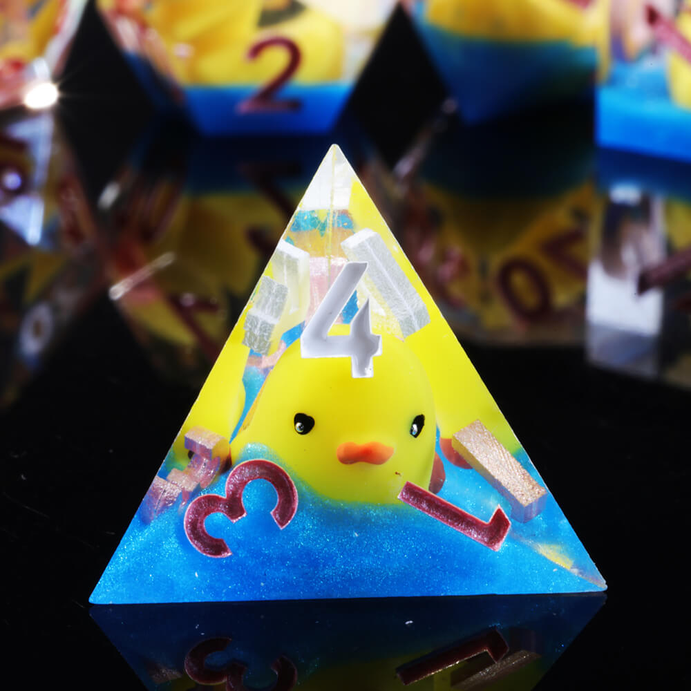 Yellow Ducks Sharp Edge Resin Polyhedral 7-Piece D&D Dice Set - Dice of Dragons