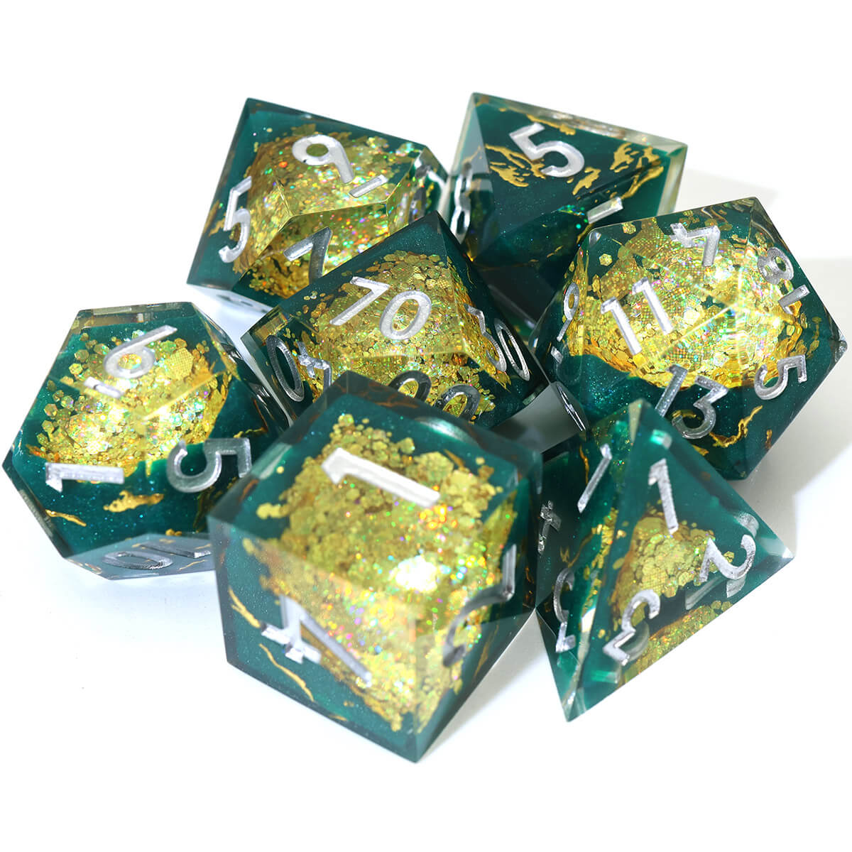 Yellow Purple Geode 7-Piece Sharp Edge DND Dice Set - Dice of Dragons