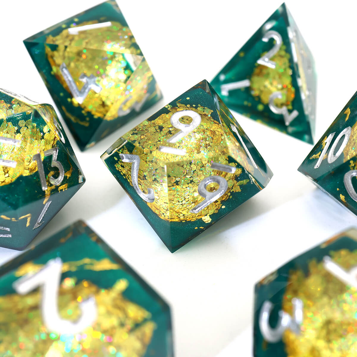 Yellow Purple Geode 7-Piece Sharp Edge DND Dice Set - Dice of Dragons