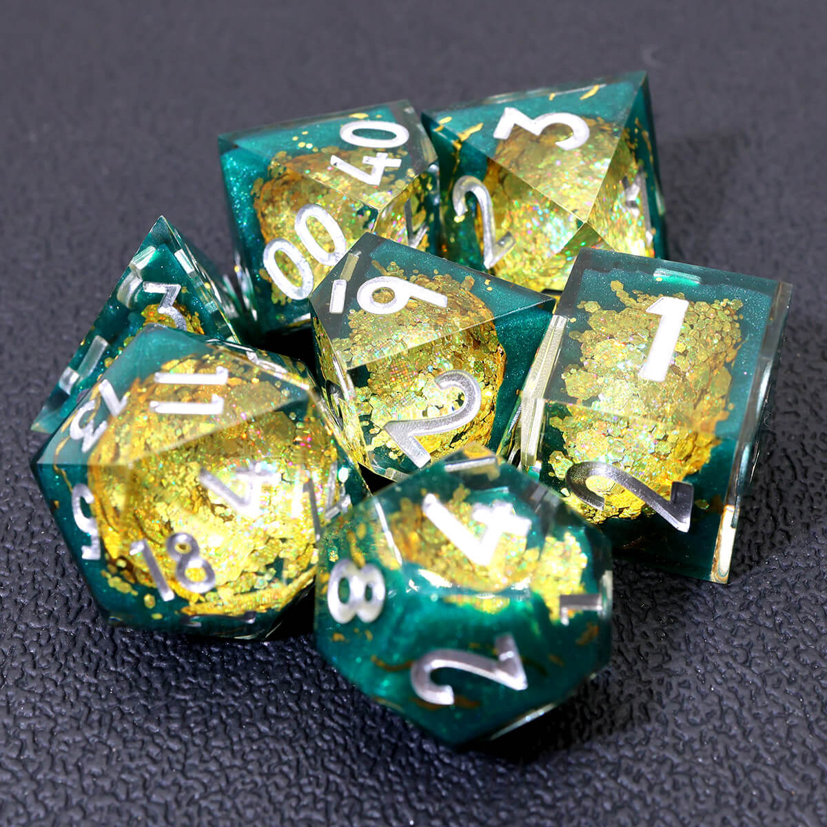 Yellow Purple Geode 7-Piece Sharp Edge DND Dice Set - Dice of Dragons