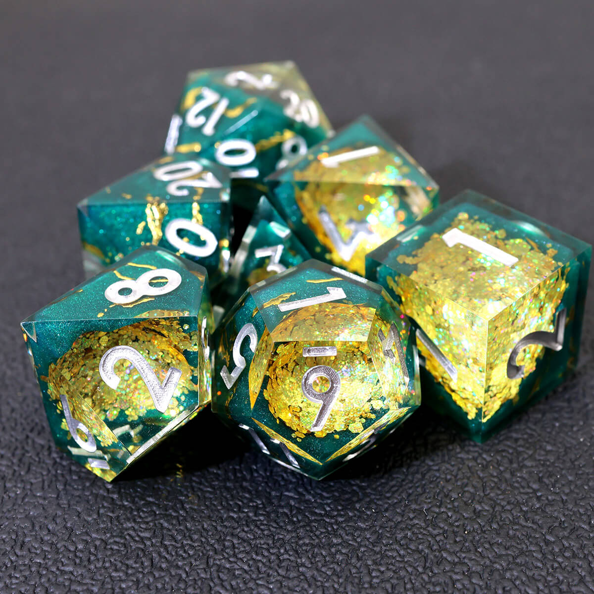 Yellow Purple Geode 7-Piece Sharp Edge DND Dice Set - Dice of Dragons