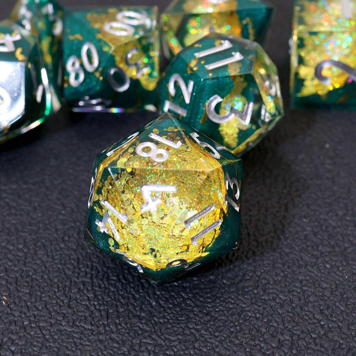 Yellow Purple Geode 7-Piece Sharp Edge DND Dice Set - Dice of Dragons